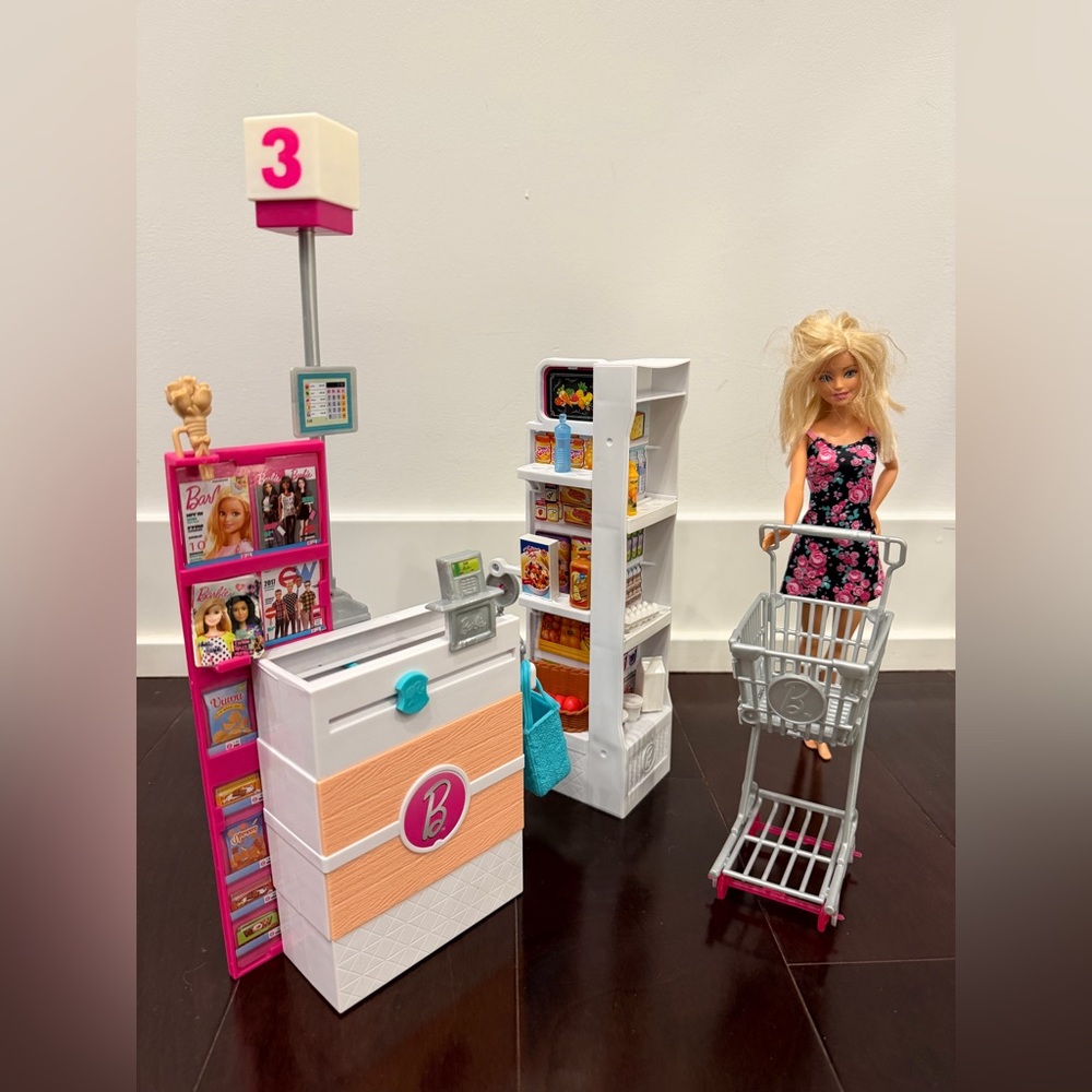 Barbie Doll with Shopping Cart and grocery store Accessories